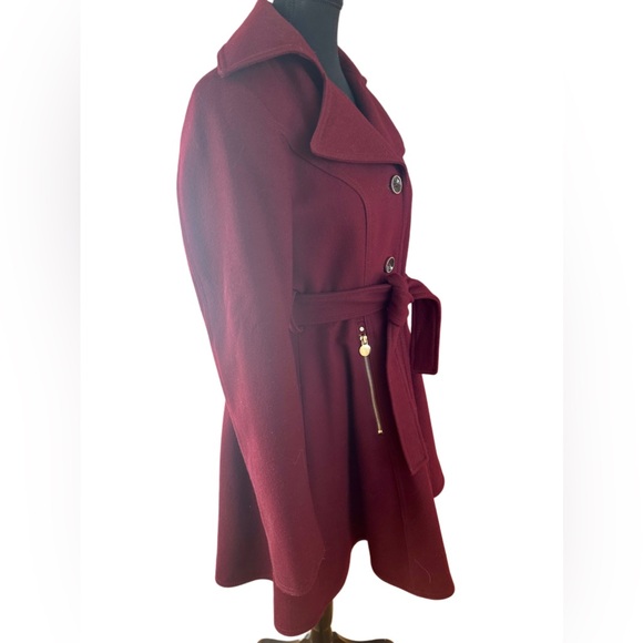 APT 9 Women’s Wool Burgundy Button Up Flared Trench Coat - Small - Picture 4 of 9